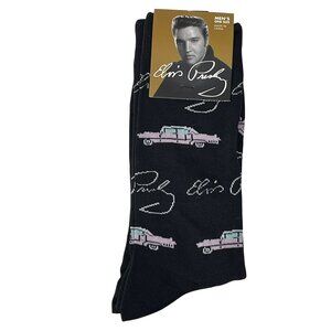 Elvis Presley Men’s Crew Socks Black Pink Cadillac Graphic Music Novelty NWT